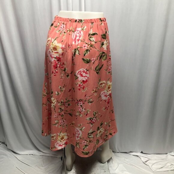 Bobeau Asymmetrical Midi Skirt Womens Size Medium Coral Floral Faux Wrap Fairy - Picture 5 of 8